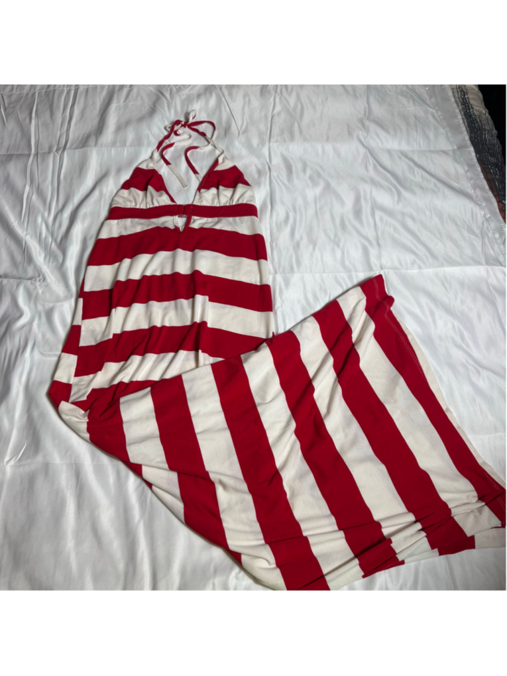 Women's Lucy Love Red and White Striped Halter Maxi Dress Size M